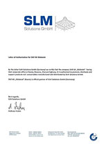 Сертификат подтверждающий дистрибьюторские полномочия SLM Solutions. GLOBATEK 3D