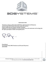 Сертификат подтверждающий дистрибьюторские полномочия 3D Systems. GLOBATEK 3D